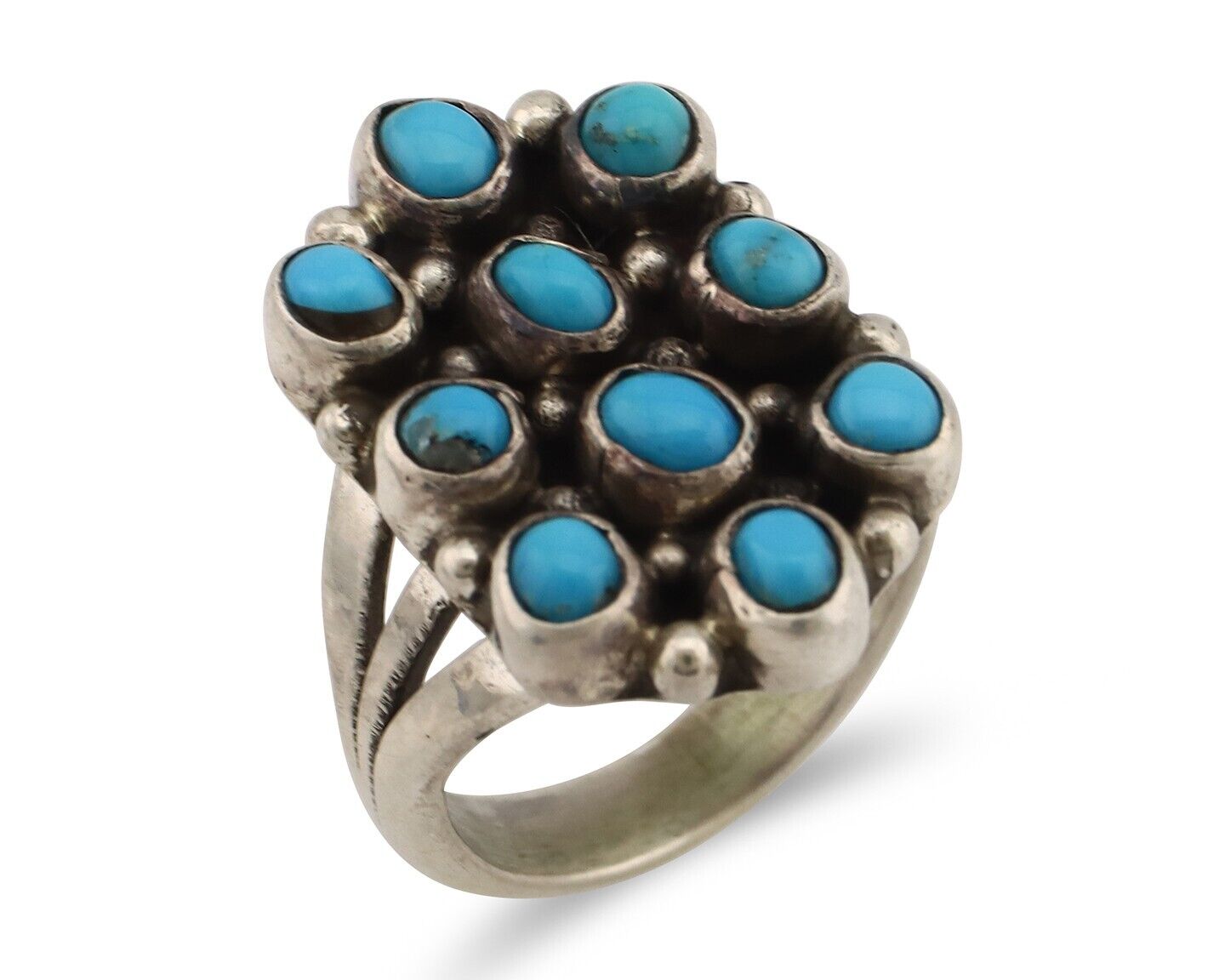 Navajo Ring .925 Silver Natural Blue Turquoise Artist Signed LP C.80's