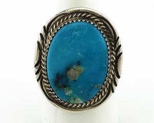 Navajo Ring 925 Silver Natural Mined Blue Gem Turquoise Signed M Begay C.80's