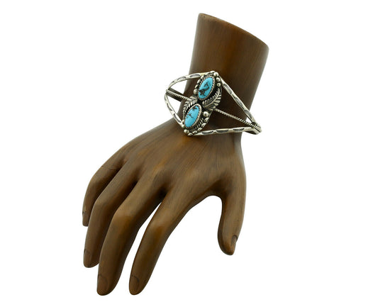 Navajo Bracelet .925 Silver Blue Turquoise Artist Signed SC C.80's