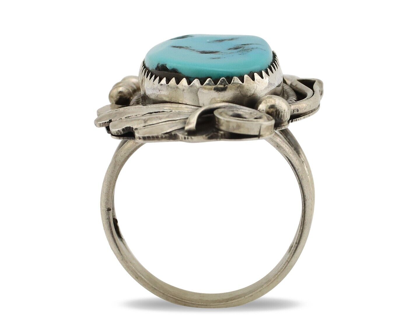 Navajo Inlay Band Ring 925 Silver Sleeping B Turquoise Signed Justin Morris C80s