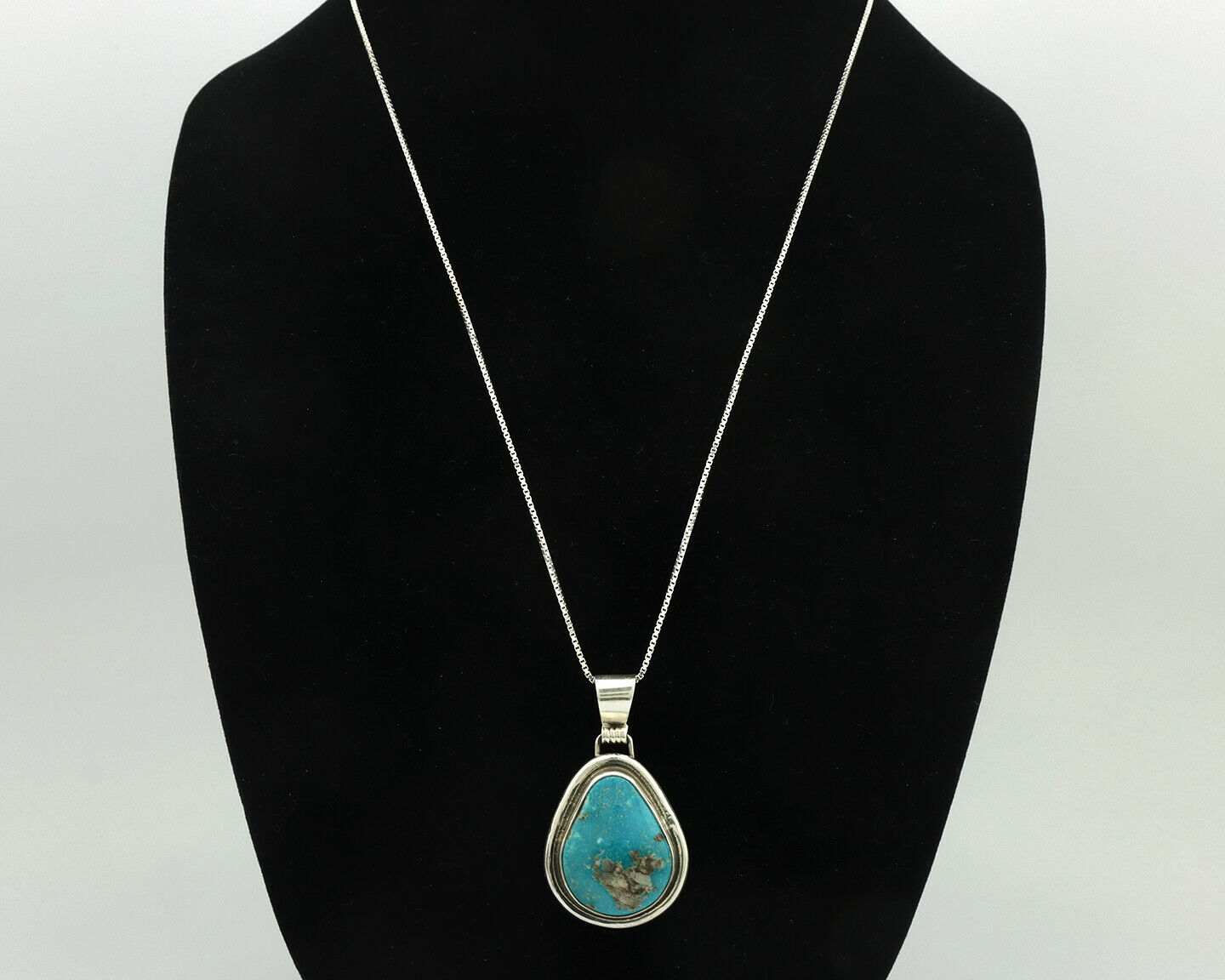 Navajo Necklace .925 Silver Blue Turquoise Signed Sun C.80's