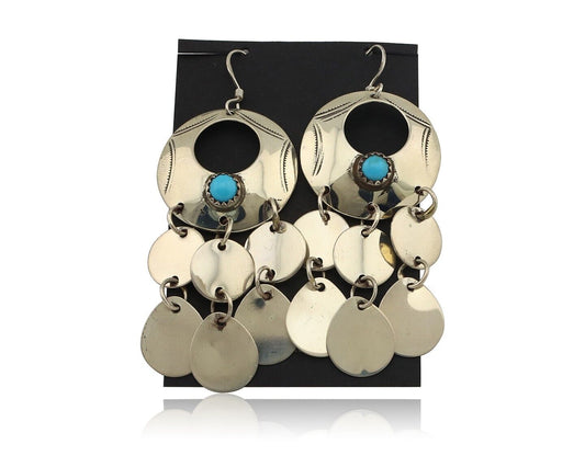 Navajo Handmade Earrings 925 Silver Blue Turquoise Signed Vera Jane C.80's