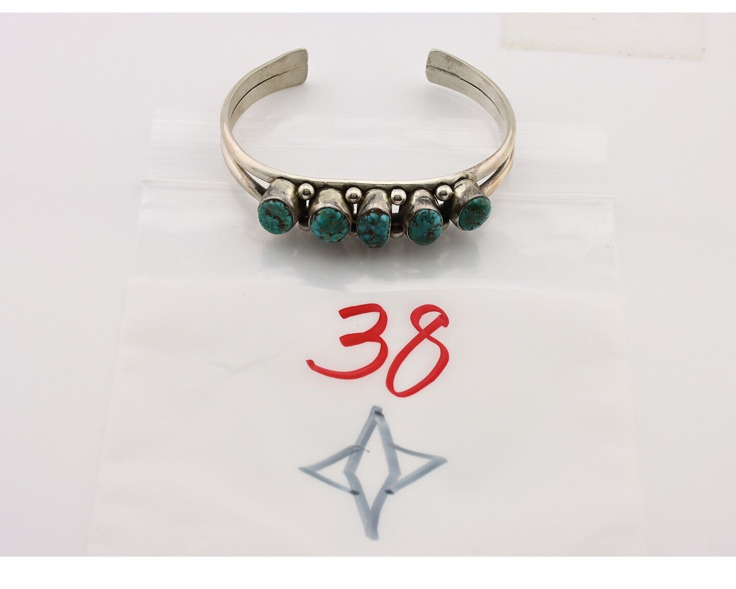 Navajo Bracelet 925 Silver Spiderweb Turquoise Artist Signed E SANDAVOL C80s