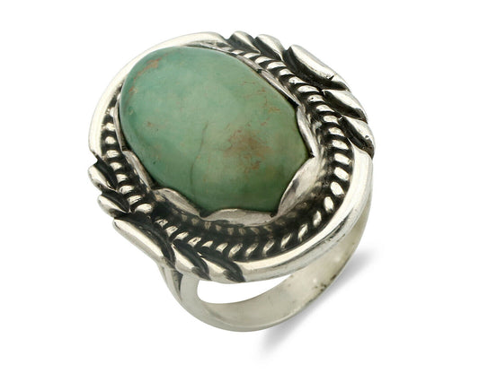 Navajo Ring .925 Silver Natural Uncolored Green Turquoise Signed Apache C.80's