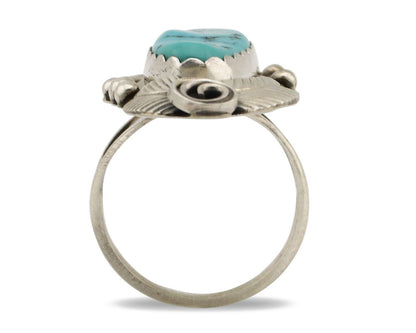 Navajo Ring 925 Silver Sleeping Beauty Turquoise Signed Justin Morris C.80's