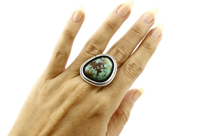 Navajo Turquoise Ring .925 Silver Turquoise Handmade Shadow Box