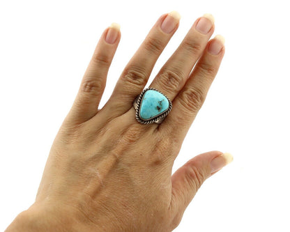 Navajo Handmade Ring 925 Silver Blue Turquoise Signed Native Artist C.80's