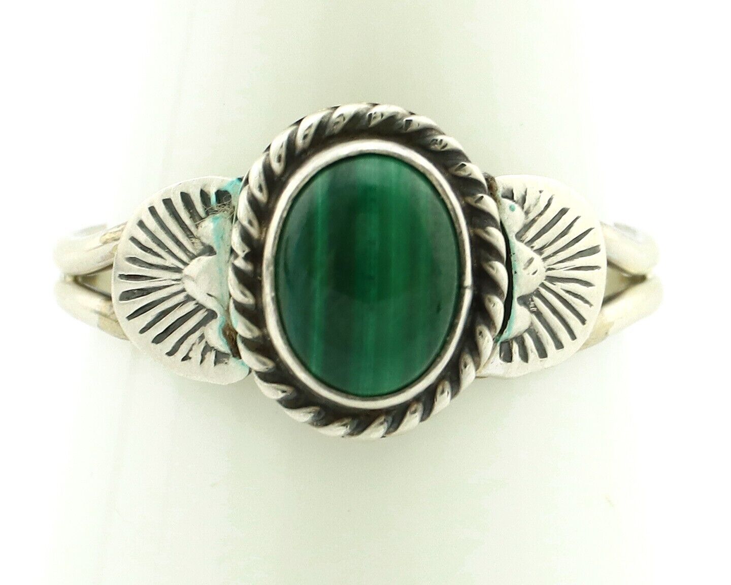 Navajo Ring 925 Silver Natural Mined Malachite Native American Artist C.80's