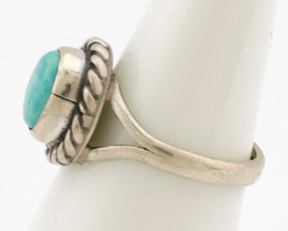 Navajo Ring .925 Silver Kingman Turquoise Artist Signed Gecko C.80's