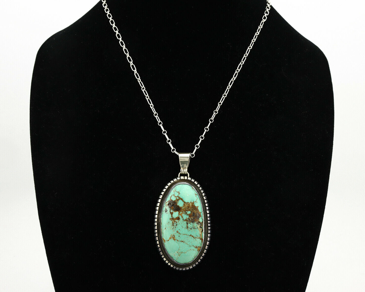 Navajo Necklace .925 Silver Kingman Turquoise Signed Tepee C.1980's