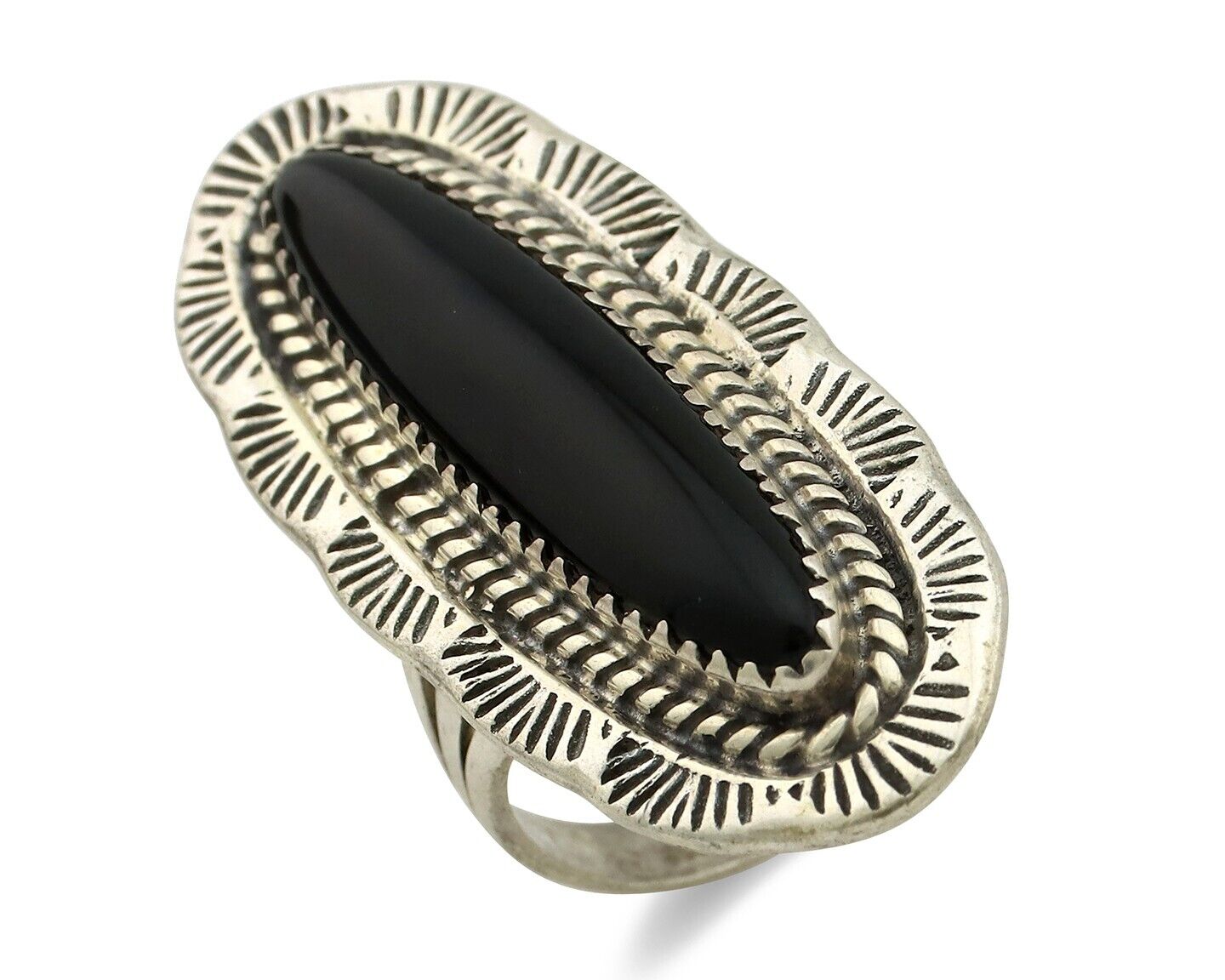 Navajo Ring 925 Silver Natural Mined Onyx Artist Signed UY C.80's