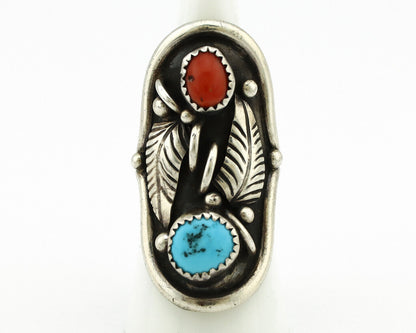 Navajo Ring 925 Silver Turquoise & Coral Artist Signed Benson Boyd C.80's