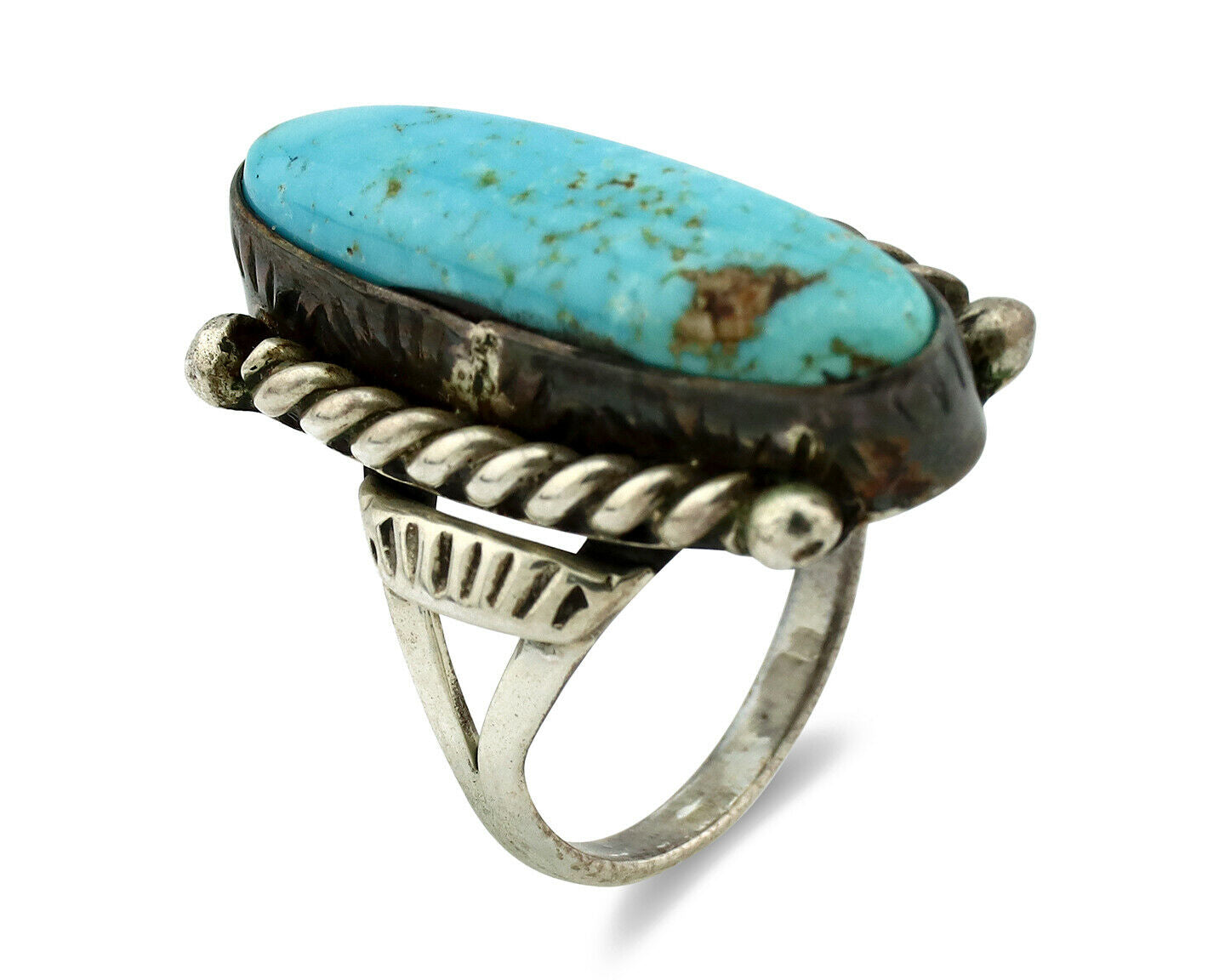 Navajo Ring .925 Silver Blue Turquoise Artist Signed P C.80's