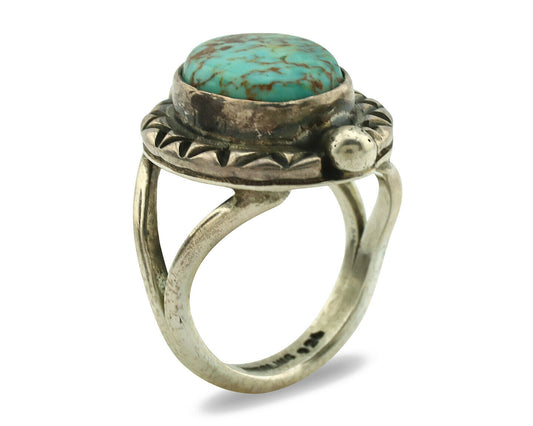Navajo Ring .925 Silver Kingman Turquoise Artist Signed Gecko C.1980's