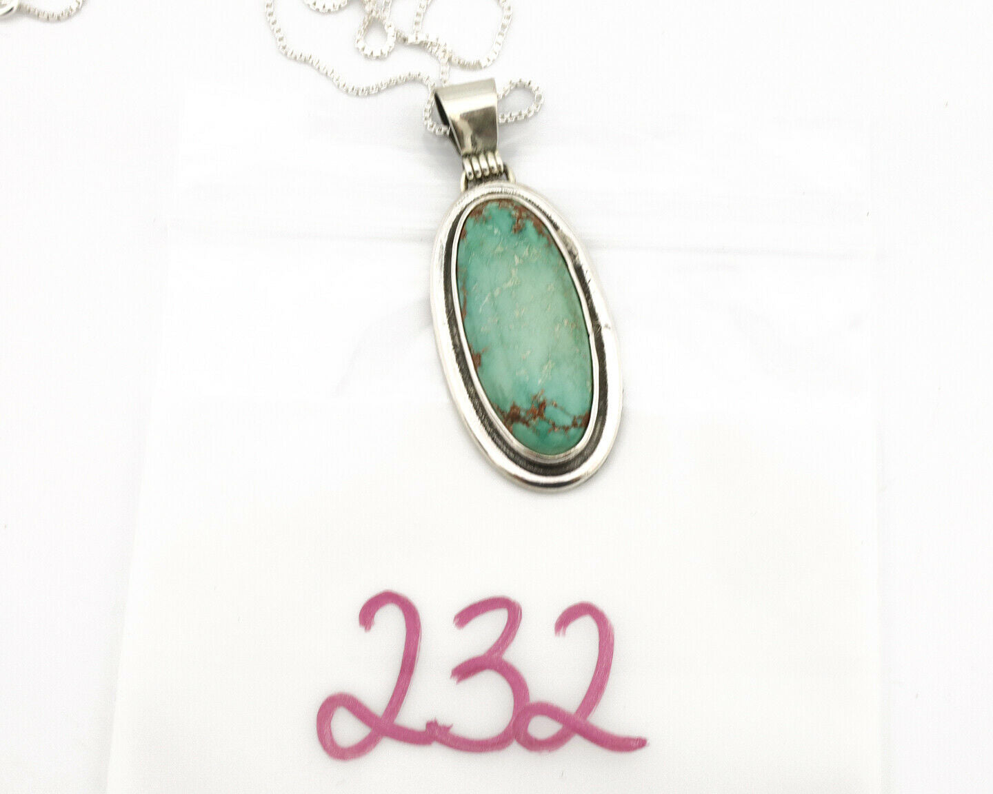 Navajo Necklace .925 Silver Bisbee Turquoise Signed Sun C.1980's