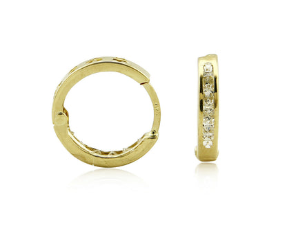 Women's 3.0 mm x 14 mm REAL 14k SOLID YELLOW GOLD Simulated Diamond Hoop Earring