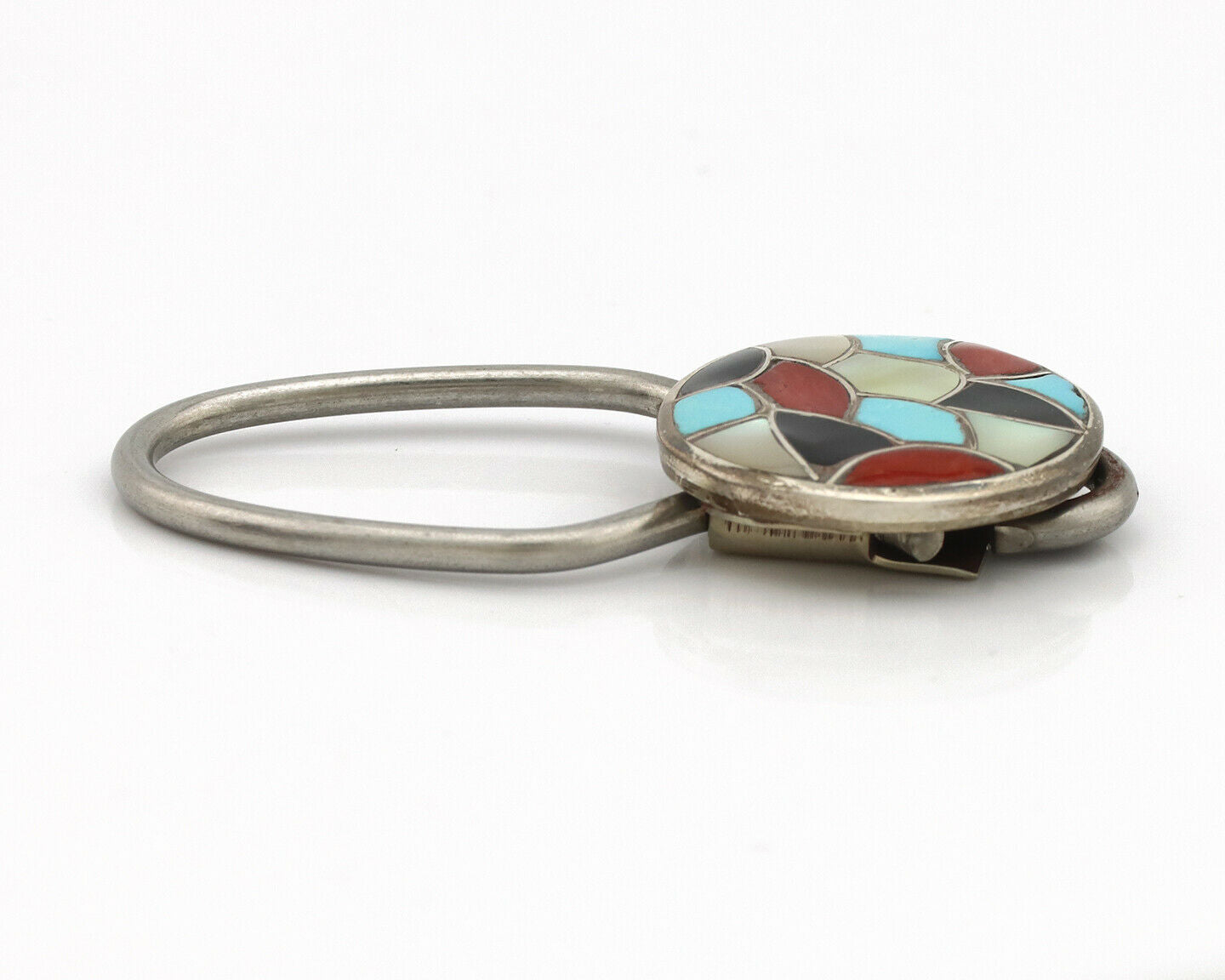 Zuni Key Chain .925 Silver Inlaid Gemstones Artist Signed RHG C.80's