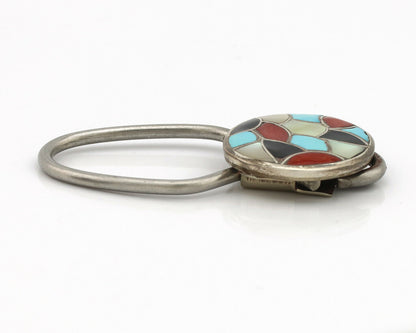 Zuni Key Chain .925 Silver Inlaid Gemstones Artist Signed RHG C.80's