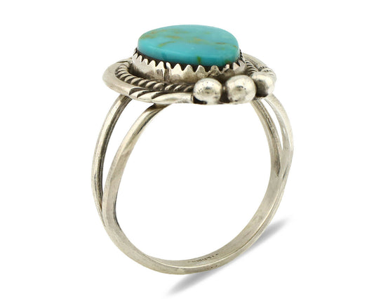 Navajo Ring .925 Silver Kingman Turquoise Artist Signed A C.1980's