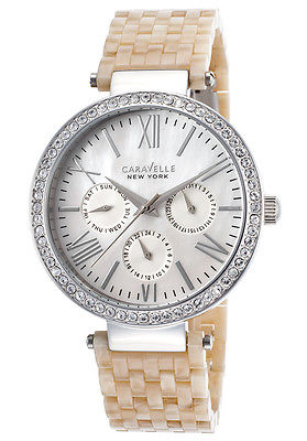 New Caravelle New York Ladies Day Date Crystal Watch # 43N102 MSRP $125 Resin