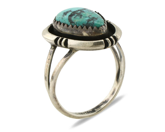 Navajo Ring .925 Silver Blue Nevada Turquoise Native American Artist C.80's