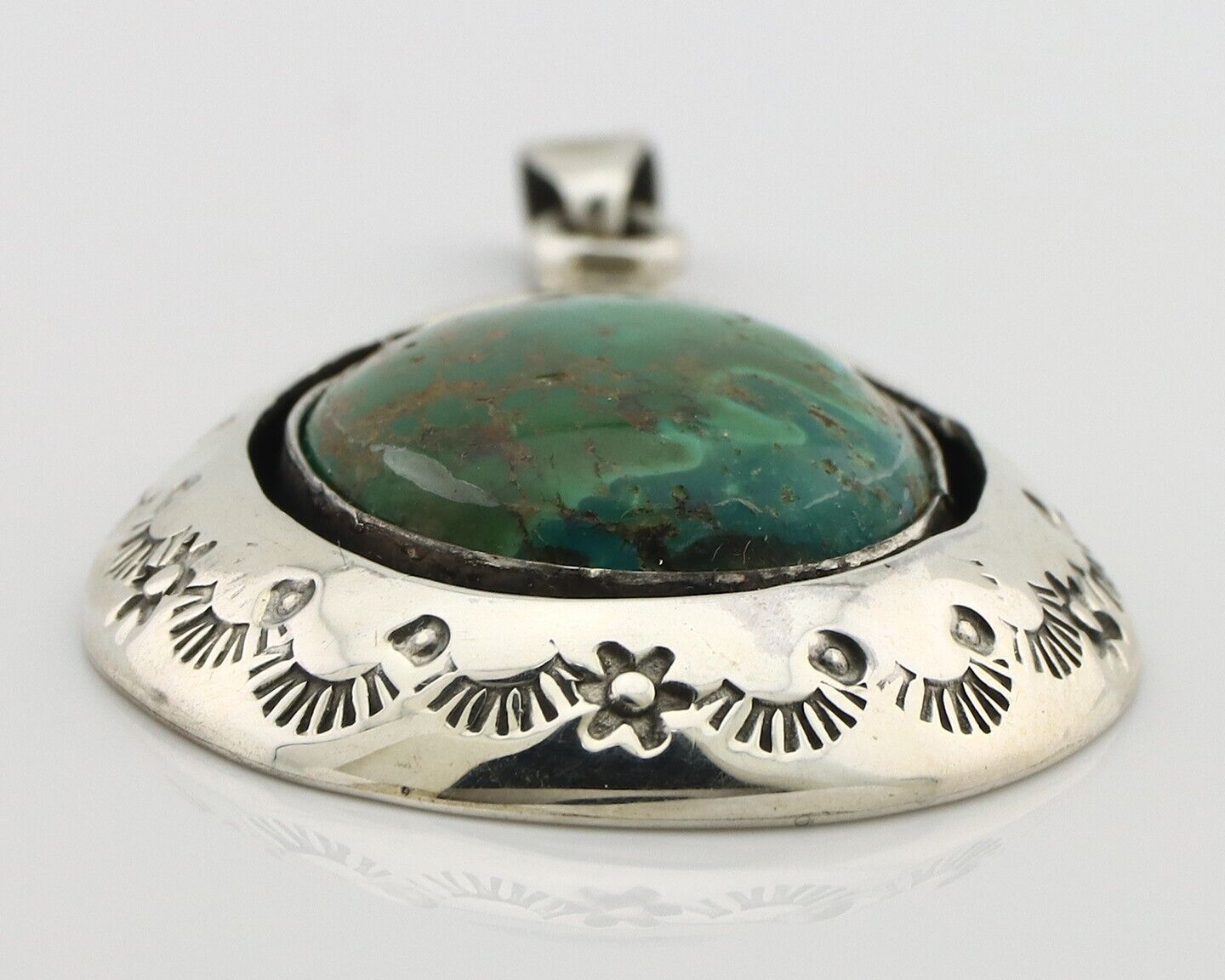 Navajo Pendant 925 Silver Natural Turquoise Artist Signed MC C.80's