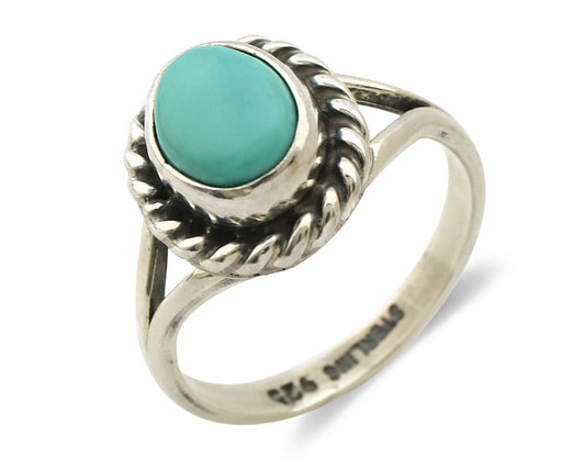 Navajo Ring .925 Silver Kingman Turquoise Artist Signed Gecko C.90's