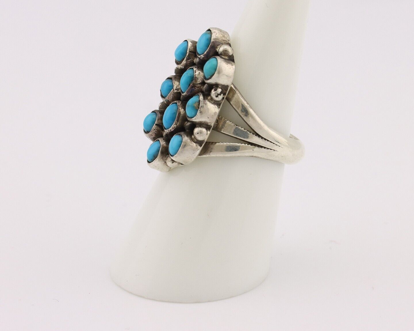 Navajo Ring .925 Silver Natural Blue Turquoise Artist Signed LP C.80's