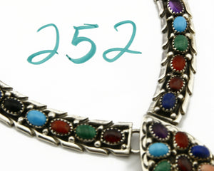 VTG UNWORN Navajo Fred Adaki .925 Silver Natural Gemstone Necklace