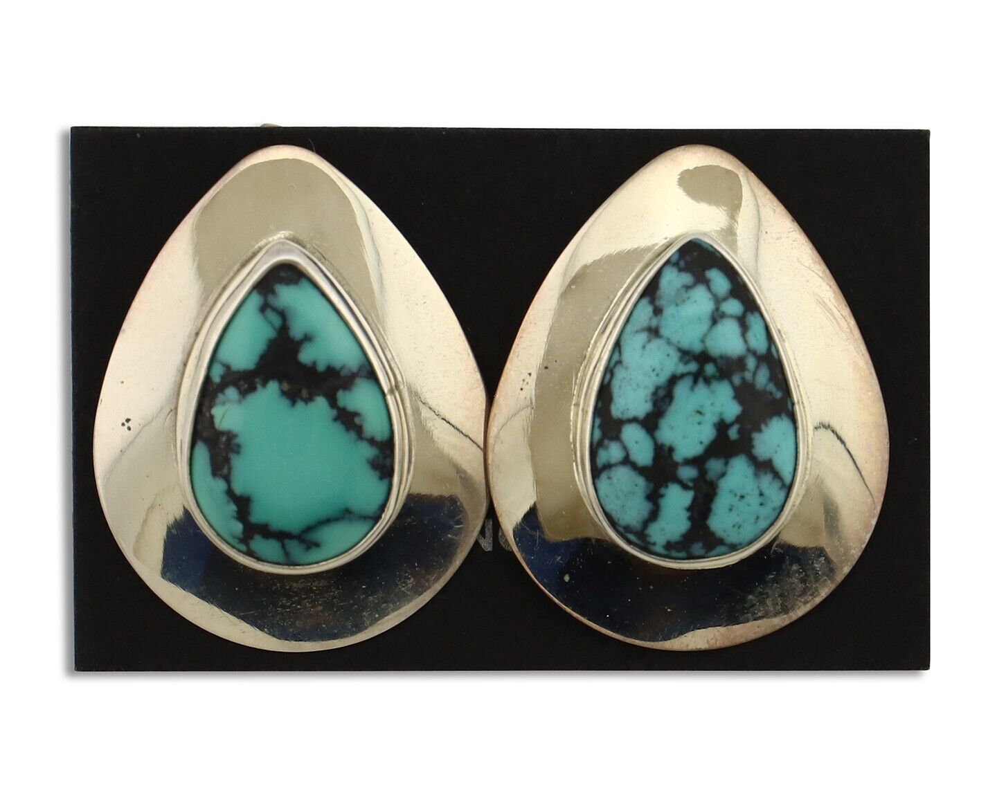 Navajo Earrings 925 Silver Blue Spiderweb Turquoise Native American Artist C90s