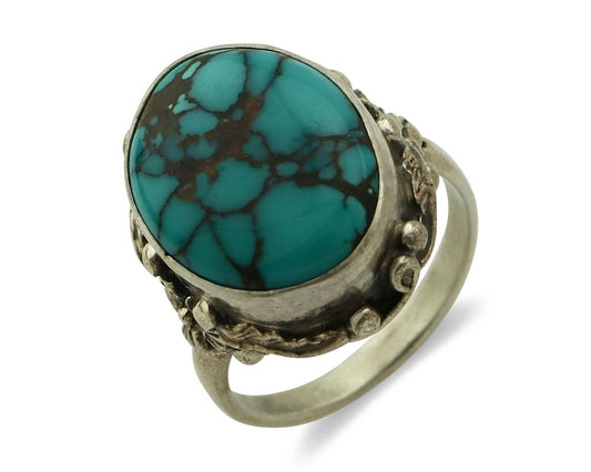 Navajo Ring 925 Silver Spiderweb Turquoise Artist Signed Cody C.80's