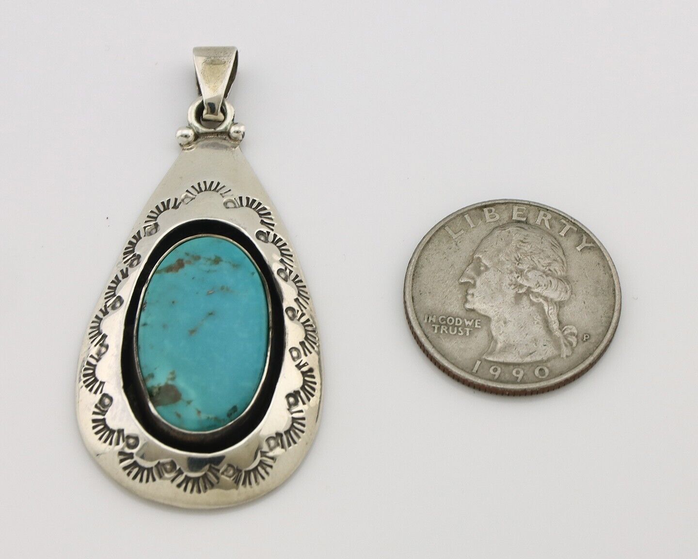 Navajo Pendant 925 Silver Natural Mined Turquoise Artist Signed C Montoya C.80's