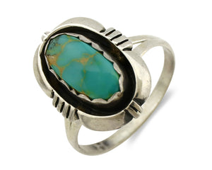 Navajo Ring .925 Silver Blue Gem Turquoise Handmade Native American Artist C80s