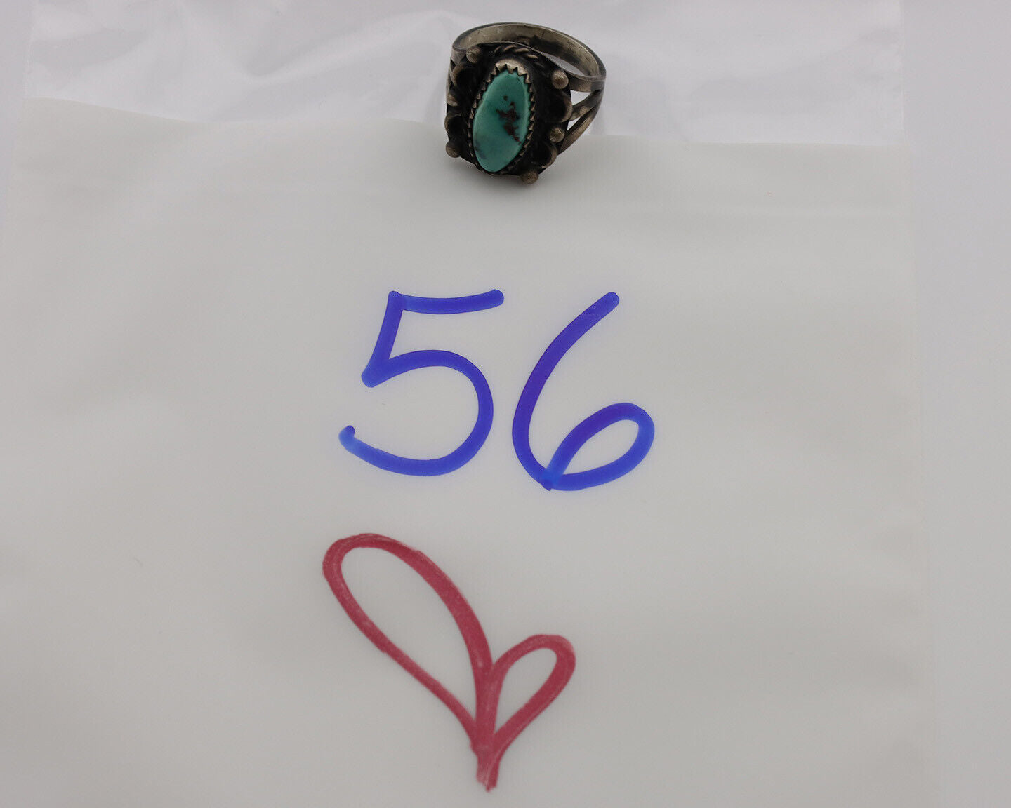 Navajo Ring .925 Silver Kingman Turquoise Artist Signed F C.80's