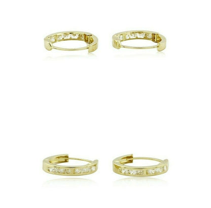 14k Solid Yellow Gold Huggie Earrings 3mm x 16mm Hoop Earrings With CZ