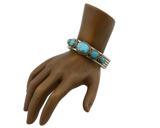 Navajo Bracelet .925 Silver Blue Turquoise Native American Artist C.80's