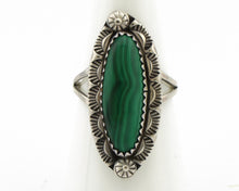 Navajo Ring 925 Silver Natural Malachite Artist Native American Signed H C.80's