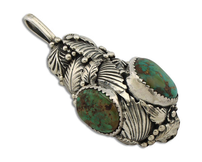 Navajo Pendant 925 Silver Natural Mined High Grade Turquoise Signed Tom Willeto