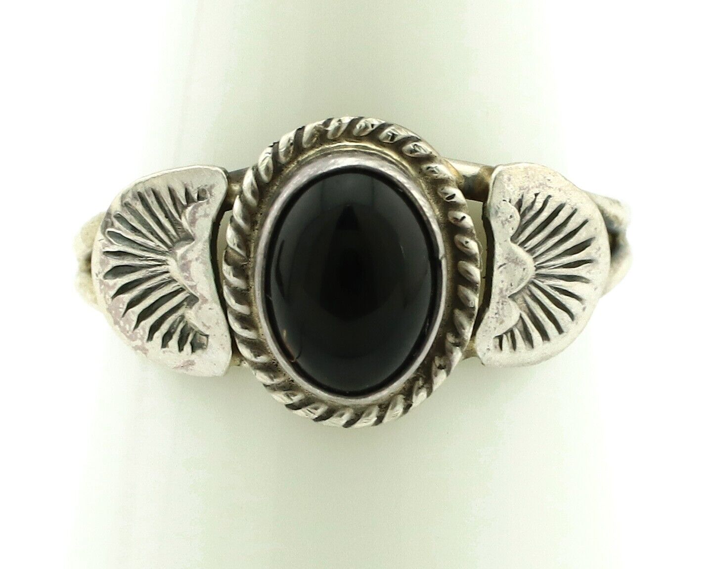 Navajo Ring 925 Silver Natural Mined Black Onyx Native American Artist C.80's