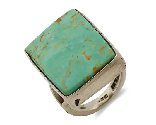Navajo Ring .925 Silver Kingman Turquoise Artist Signed Gecko C.80's