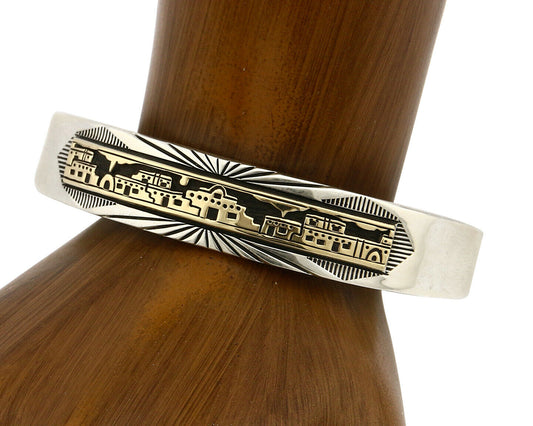 Navajo Bracelet .925 Silver SOLID 14k Yellow Gold Signed MM Rogers & EG C80-90s