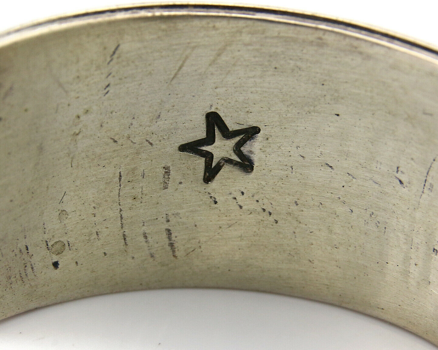Navajo Bracelet .925 Silver Hand Stamped Overlay Signed Star C.80's