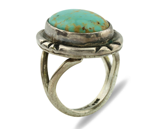 Navajo Ring .925 Silver Kingman Turquoise Artist Signed Gecko C.1980's