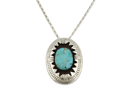 Navajo Pendant .925 Silver Morenci Turquoise Native American C.80's