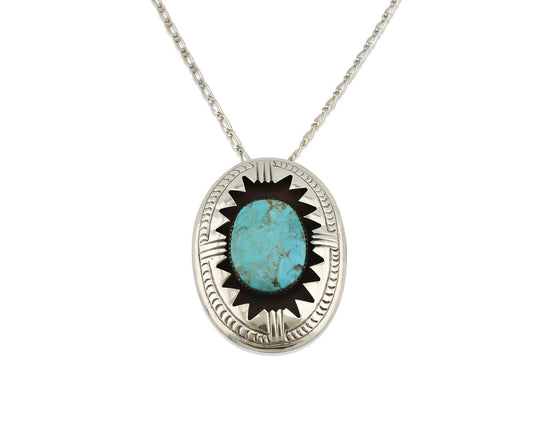 Navajo Pendant .925 Silver Morenci Turquoise Native American C.80's