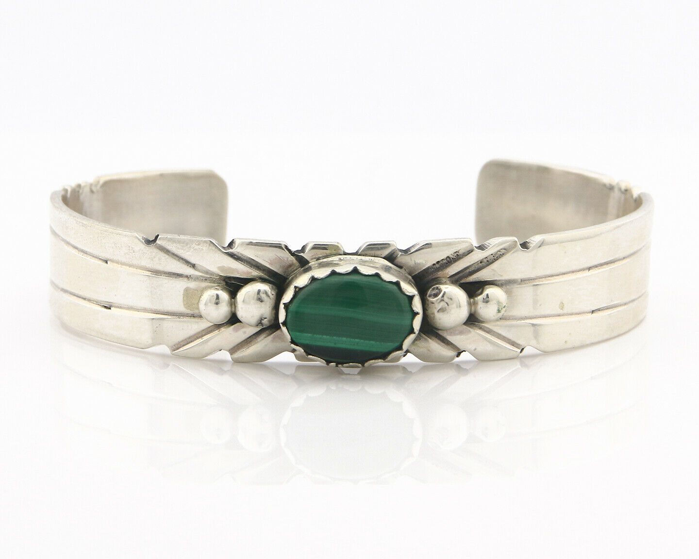 Navajo Bracelet .925 SOLID Silver Malachite Signed N C.80's