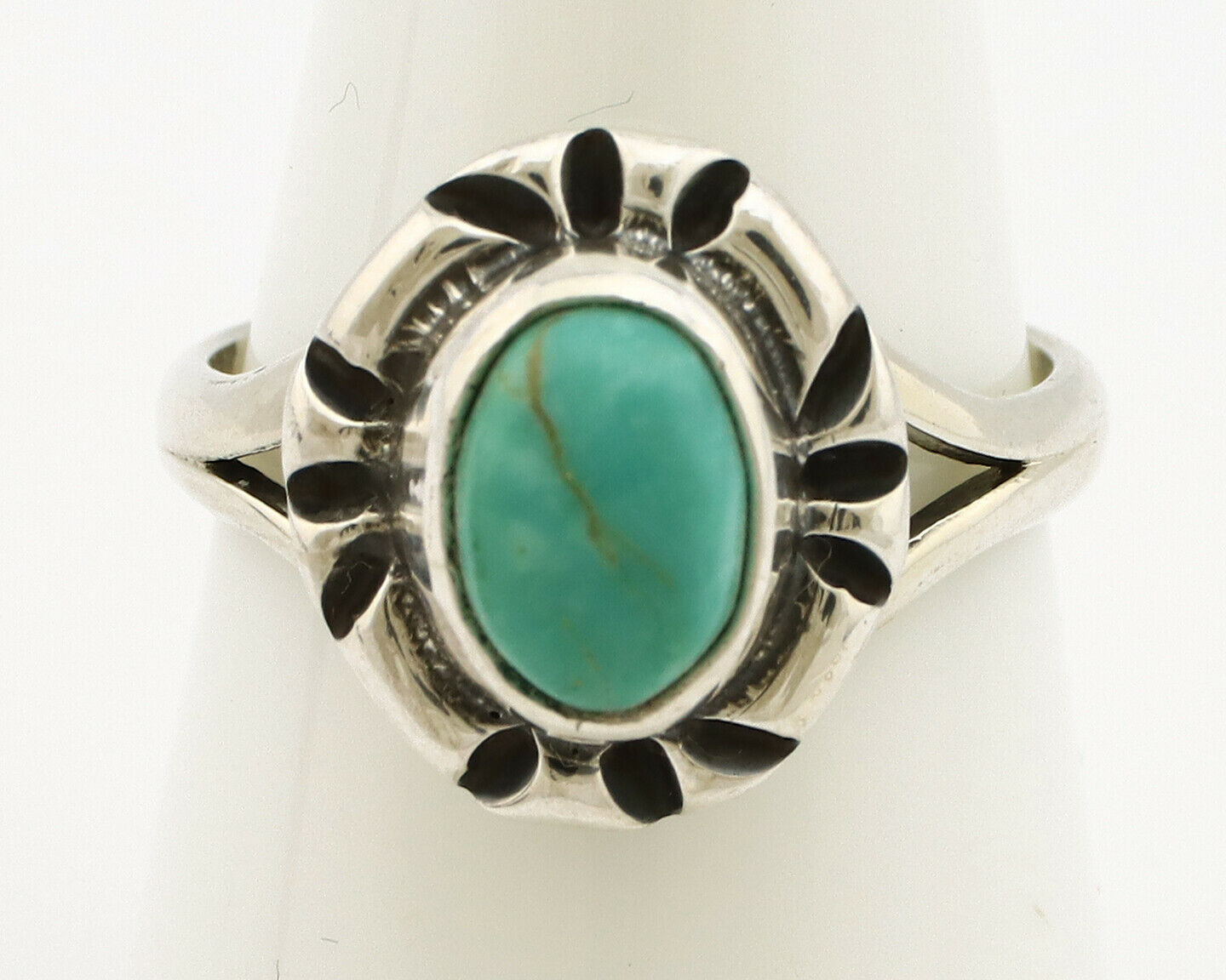 Navajo Ring .925 Silver Kingman Turquoise Artist Signed Gecko C.90's