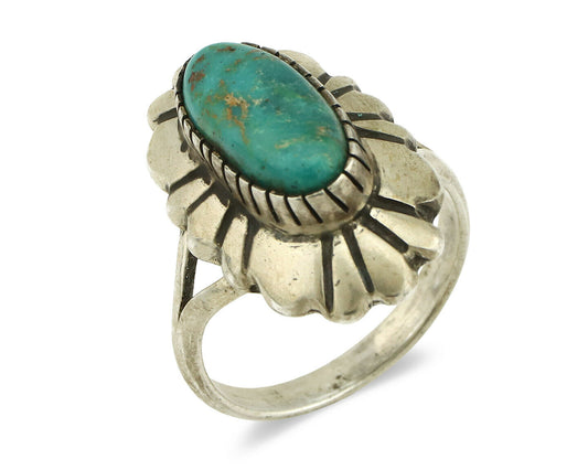 Navajo Ring .925 Silver Green Turquoise Artist Signed M Montoya C.80's