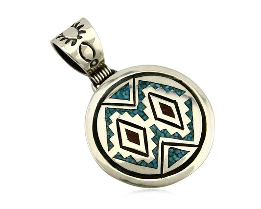 Navajo Inlaid Pendant .925 Silver Signed Artist Stanley Bain C.80's