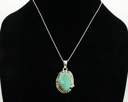 Navajo Necklace .925 Silver Kingman Turquoise Signed Gecko C.1980's